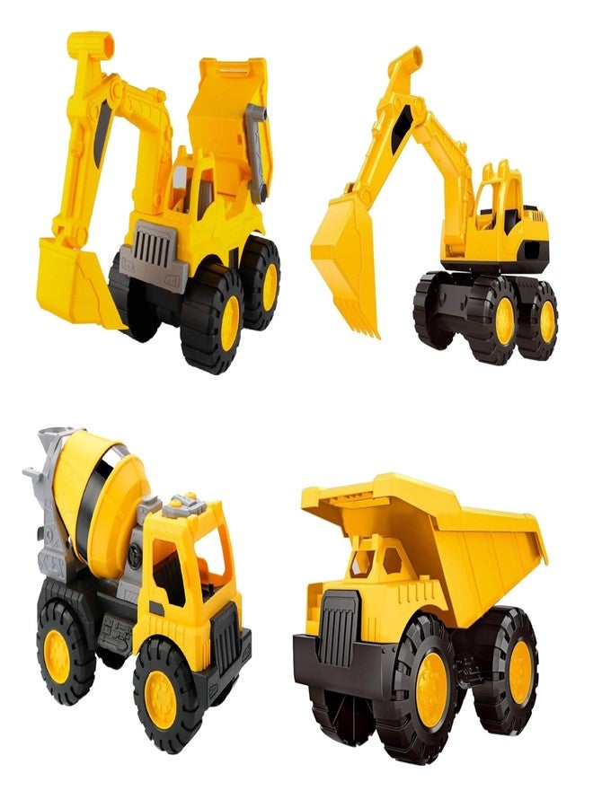Globular Dig Dump Dumper Excavator Cement Mixture Vehicle Construction Engineering Truck Toy for Kids, Unbreakable Push and Go Truck for Kids Pull Back Pack of 4 - Image 1